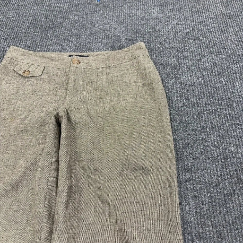 Banana Republic Cropped Pants Womens 4 Brown Cotton Linen Blend Wide Leg Career